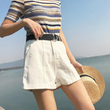High Waisted Pleated Denim Shorts