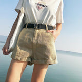 High Waisted Pleated Denim Shorts