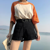 High Waisted Pleated Denim Shorts