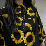 Oversized Sunflower Button Up Tee