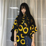 Oversized Sunflower Button Up Tee