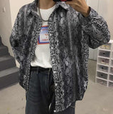 Snake Skin Printed Oversized Button Up Shirt