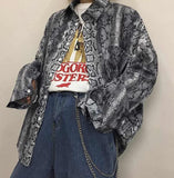 Snake Skin Printed Oversized Button Up Shirt