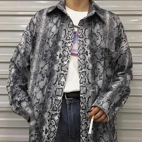 Snake Skin Printed Oversized Button Up Shirt