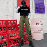 High Waisted Cargo Pants With Detachable Caution Straps