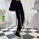 High Waisted Cargo Pants With Detachable Caution Straps