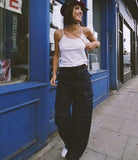 High Waisted Contrast Stitch Skate Cargo Pants