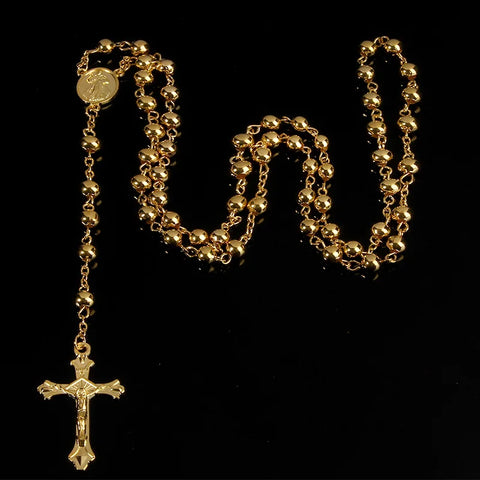 6MM Vermeil Gold Bead Rosary Necklace