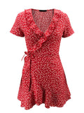 Floral Ruffles V-neck Mini Dress