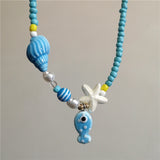Ceramic Fish Starfish Shell Combo Necklace