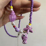Ceramic Fish Starfish Shell Combo Necklace