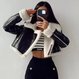 Cropped Sherpa Vegan Leather Jacket