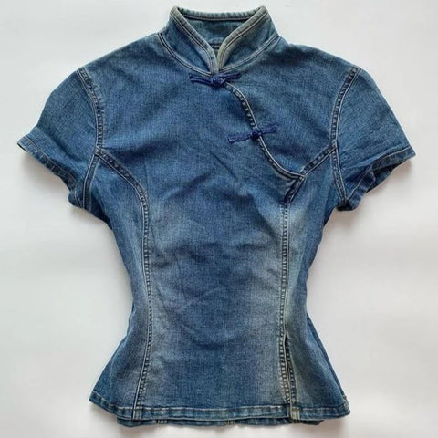 Denim Cheongsam Qipao Top