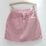 Diamond Studded Denim Skirt