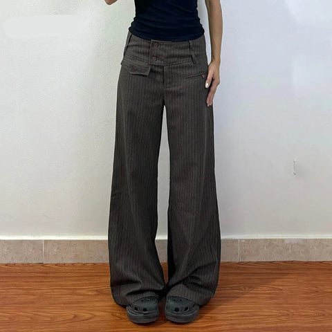 Vintage Pin Stripe Button-up Loose Casual Trousers