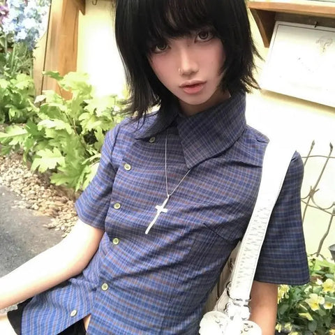 Vintage Plaid Asymmetrical Shirt