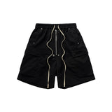 Multi-pocket Drawstring Black Cargo Shorts