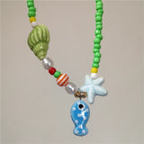 Ceramic Fish Starfish Shell Combo Necklace