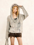 Hooded Irregular Swing Collar Pullover