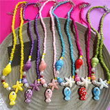Ceramic Fish Starfish Shell Combo Necklace