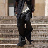 Wide Leg Drawstring Black Cargo Pants