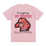 Funny I Am Fighting My Demons and The Are Winning Rat Meme Tee