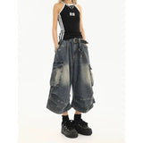 Vintage Washed Denim Cargo Shorts