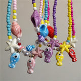 Ceramic Fish Starfish Shell Combo Necklace