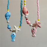 Ceramic Fish Starfish Shell Combo Necklace