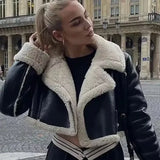 Cropped Sherpa Vegan Leather Jacket