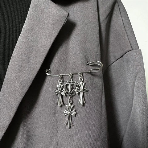 Chrome Cross Brooch