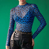 Leopard Mesh Long Sleeve Top