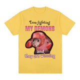 Funny I Am Fighting My Demons and The Are Winning Rat Meme Tee