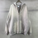 Oversize Long Sleeve Faded Washed Double Zipper Hoodies