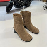 Thick-heeled Split-toe Tabi Suede Boots