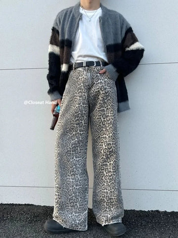 American Vintage Unisex Leopard Print Washed Jeans