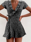Floral Ruffles V-neck Mini Dress