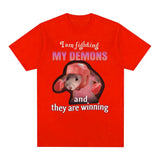 Funny I Am Fighting My Demons and The Are Winning Rat Meme Tee