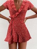 Floral Ruffles V-neck Mini Dress