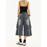 Vintage Washed Denim Cargo Shorts