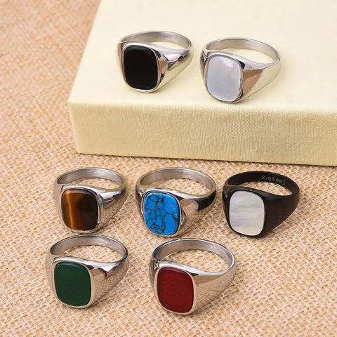 Stainless Steel Stone Signet Ring