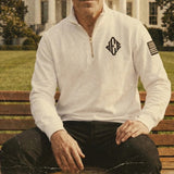 Jeffrey Epstein White Embroidered Quarterzip Pullover