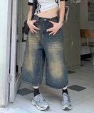 High Waist Long Baggy Denim Shorts