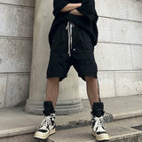 Multi-pocket Drawstring Black Cargo Shorts