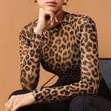 Leopard Mesh Long Sleeve Top