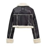 Cropped Sherpa Vegan Leather Jacket