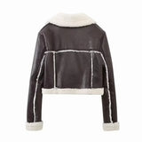 Cropped Sherpa Vegan Leather Jacket