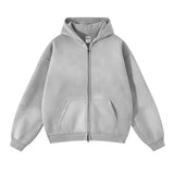 Oversize Long Sleeve Faded Washed Double Zipper Hoodies