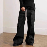 Wide Leg Drawstring Black Cargo Pants