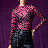 Leopard Mesh Long Sleeve Top